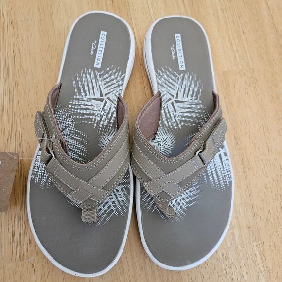 Clarks Cloudstepper Breeze Sea Sandal Thong Taupe Sz 8 NWT - Picture 2 of 8